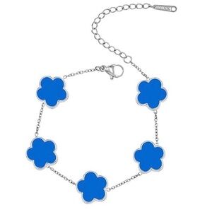 Stainless Steel Blue Flower Charm Bracelet